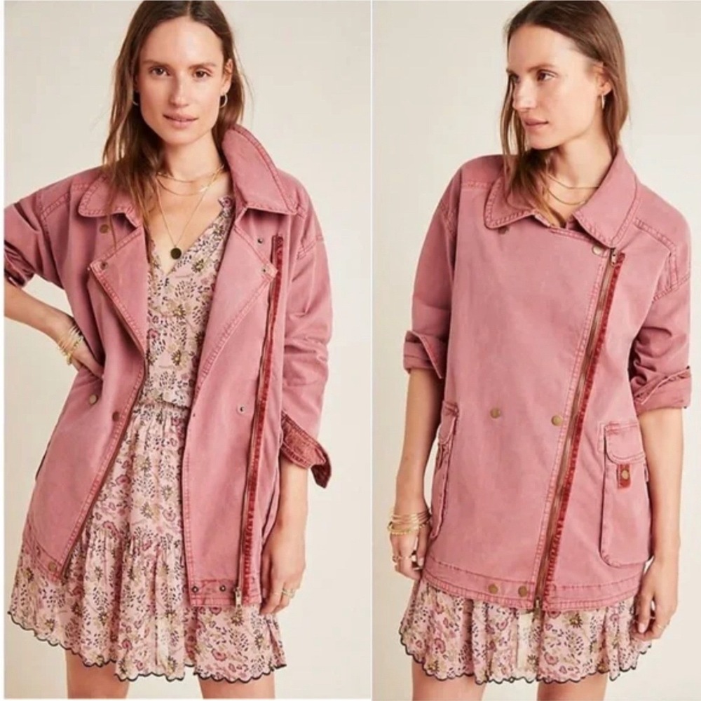 Anthropologie Letty Relaxed Moto Parka Utility Mauve Jacket‎ Size XSP